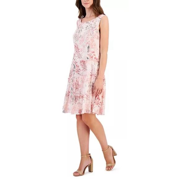 Connected Sheath Dress Size‎ 8 Petite Pink Floral Sleeveless Chiffon NEW - Picture 1 of 10